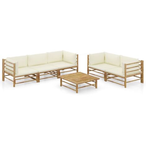 Salon de jardin 6 pcs Meuble de jardin Mobilier de jardin avec coussins blanc crème Bambou 98566