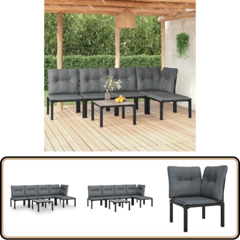 Salon de jardin 6 pcs noir et gris résine tressée - Salon De Jardin - Mobilier De Jardin - Set De Salon - Table Basse - Chaises De Jardin