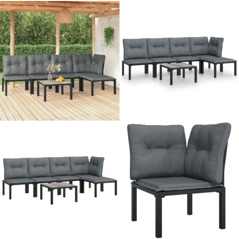 Salon de jardin 6 pcs noir et gris résine tressée - Salon De Jardin - Mobilier De Jardin - Set De Salon - Table Basse - Chaises De Jardin - Home & Living