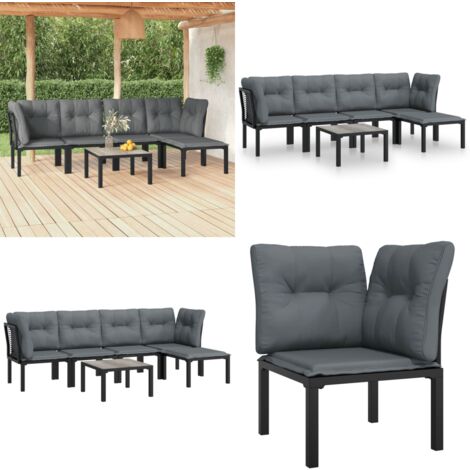 Salon de jardin 6 pcs noir et gris résine tressée - Salon De Jardin - Mobilier De Jardin - Set Salon - Table Basse - Chaises De Jardin - Home & Living