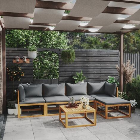 Salon de jardin 6 pcs,Mobilier de terrasse,Table et Chaise pour Relax avec coussin Bois d'acacia solide -YZ658033