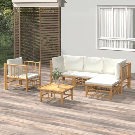 Salon de jardin 6 pcs,Mobilier de terrasse,Table et Chaise pour Relax avec coussins blanc crème bambou -YZ856851