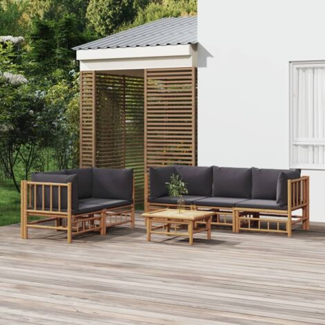 Salon de jardin 6 pcs,Mobilier de terrasse,Table et Chaise pour Relax avec coussins gris foncé bambou -YZ368333