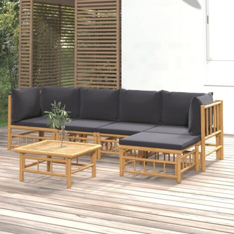 Salon de jardin 6 pcs,Mobilier de terrasse,Table et Chaise pour Relax avec coussins gris foncé bambou -YZ493386