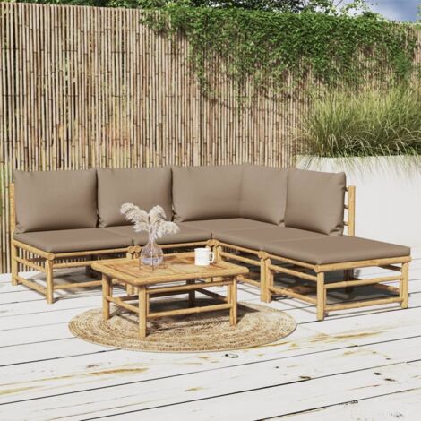 Salon de jardin 6 pcs,Mobilier de terrasse,Table et Chaise pour Relax avec coussins taupe bambou -YZ505504