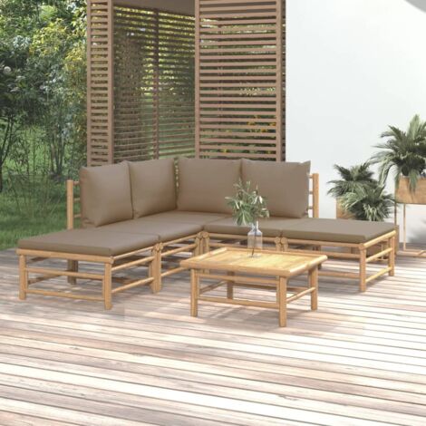 Salon de jardin 6 pcs,Mobilier de terrasse,Table et Chaise pour Relax avec coussins taupe bambou -YZ764433