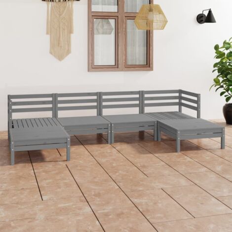 Salon de jardin 6 pcs,Mobilier de terrasse,Table et Chaise pour Relax Gris Bois de pin massif -YZ993427