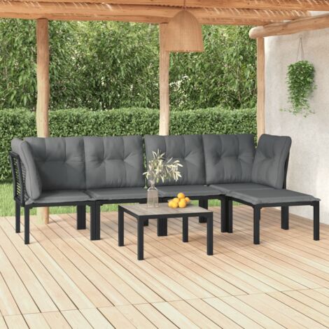 Salon de jardin 6 pcs,Mobilier de terrasse,Table et Chaise pour Relax noir et gris résine tressée -YZ757640