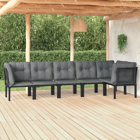 Salon de jardin 6 pcs,Mobilier de terrasse,Table et Chaise pour Relax noir et gris résine tressée -YZ771811