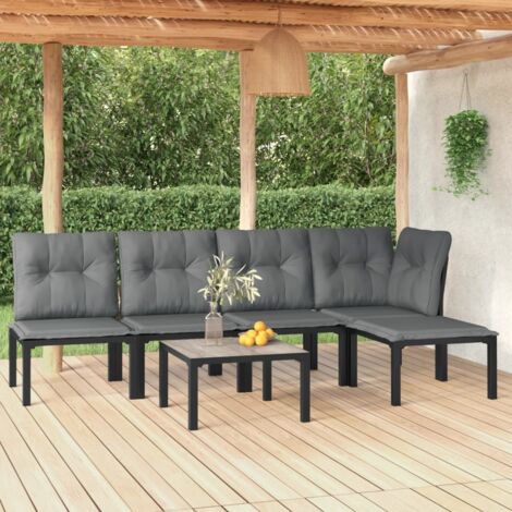 Salon de jardin 6 pcs,Mobilier de terrasse,Table et Chaise pour Relax noir et gris résine tressée -YZ816148