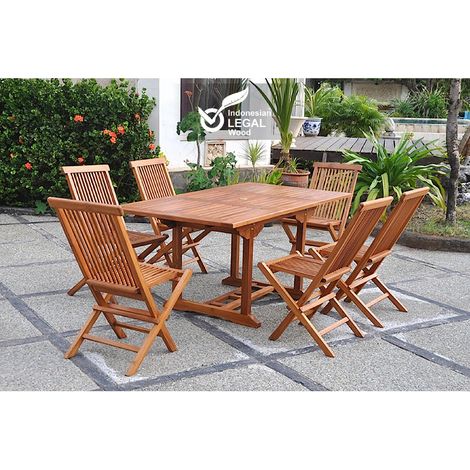 Salon de jardin teck table rabattable et 4 chaises - Lanta