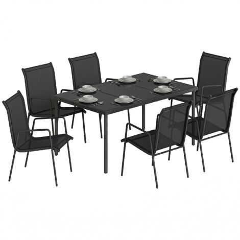 Salon de Jardin 6 Personnes Ensemble Table et Chaises Jardin avec Chaises Empilables en Textilène 70x51x87cm Noir