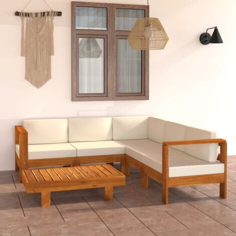 Vidaxl – Salon de jardin 6 pièces en bois d'acacia massif – Coussins épais 10cm – Dimensions table 100x60cm – Pour patio et balcon