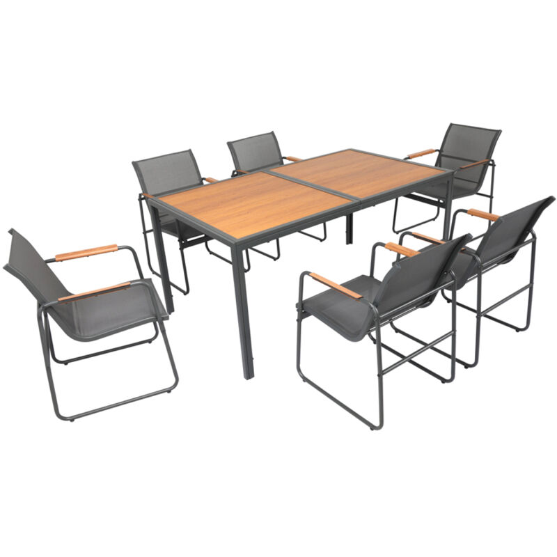 Salon de jardin 6 places anthracite et bois FOGGIA