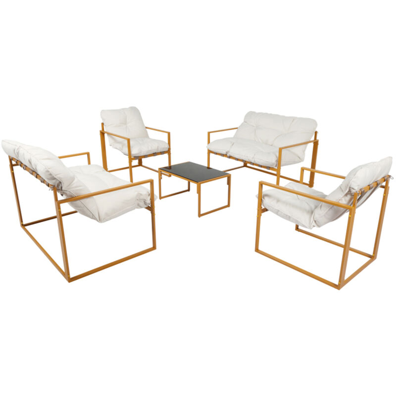 Concept-usine - rabat - Salon de jardin 6 places contemporain marron et coussins beiges