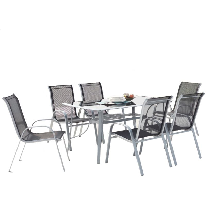 Concept-usine - alassio - salon de jardin 6 places en aluminium gris