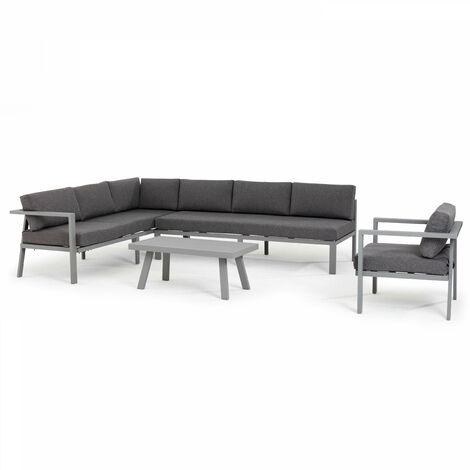 Salon de jardin 6 places en aluminium - Gris