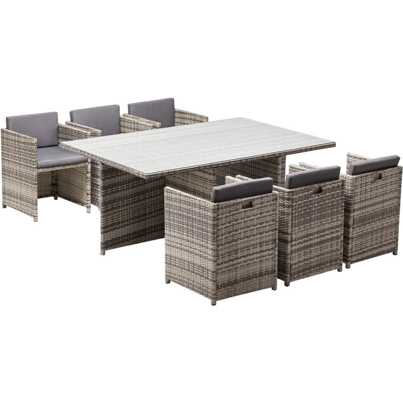 Salon de jardin encastrable 6 personnes en résine tressée gris MIAMI Salon de jardin encastrable 6 personnes en résine tressée gris MIAMI
