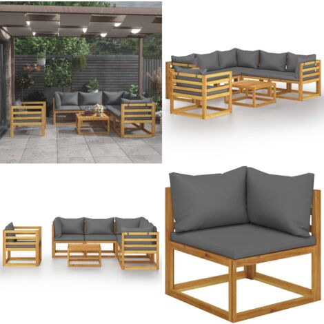 Salon de jardin 7 pcs avec coussin Bois d'acacia solide - Salon De Jardin - Mobilier De Jardin - Meubles De Jardin - Set De Salon De Jardin - Acacia - Home & Living