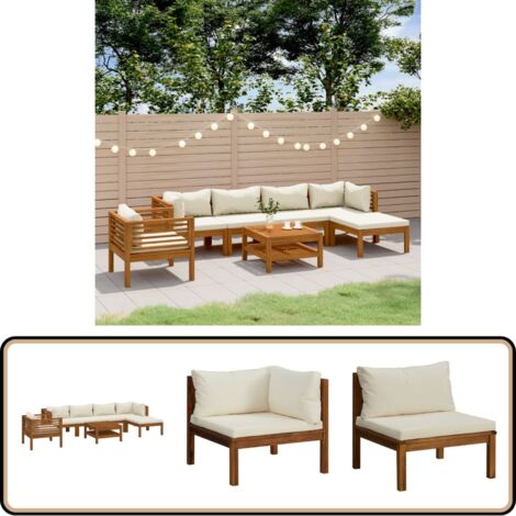 Salon de jardin 7 pcs avec coussin crème Bois d'acacia solide - Mobilier De Jardin - Salon De Jardin - Set De Salon - Meubles De Jardin - Acacia Massif