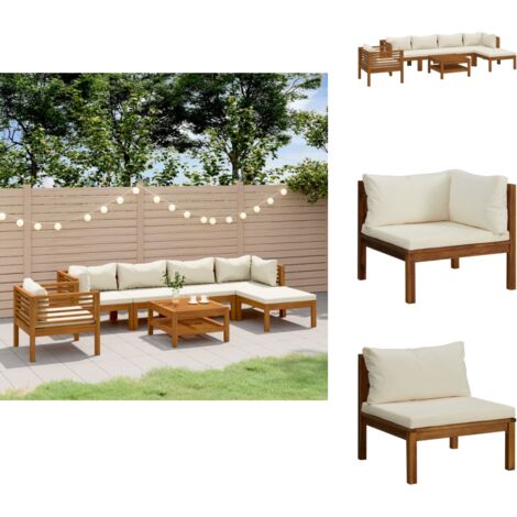 Salon de jardin 7 pcs avec coussin crème Bois d'acacia solide - Mobilier De Jardin - Salon De Jardin - Set De Salon - Meubles De Jardin - Acacia Massif