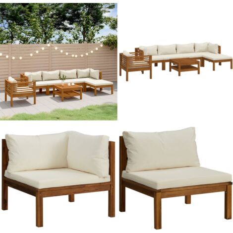 Salon de jardin 7 pcs avec coussin crème Bois d'acacia solide - Mobilier De Jardin - Salon De Jardin - Set De Salon - Meubles De Jardin - Acacia Massif - Home & Living