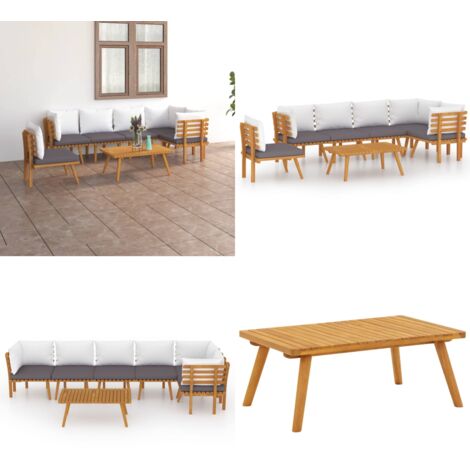 Salon de jardin 7 pcs avec coussins Bois d'acacia solide - Salon De Jardin - Meuble De Jardin - Ensemble De Salon - Mobilier De Jardin - Acacia - Home & Living