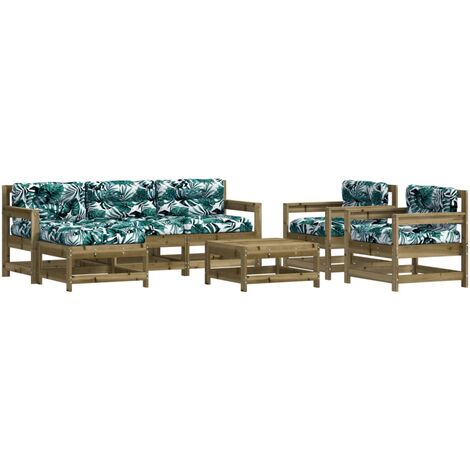 Salon de jardin 7 pcs avec coussins bois de pin imprégné vidaXL