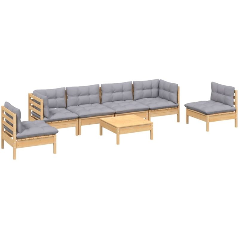 Vidaxl - Salon de jardin 7 pcs avec coussins gris bois de pin massif