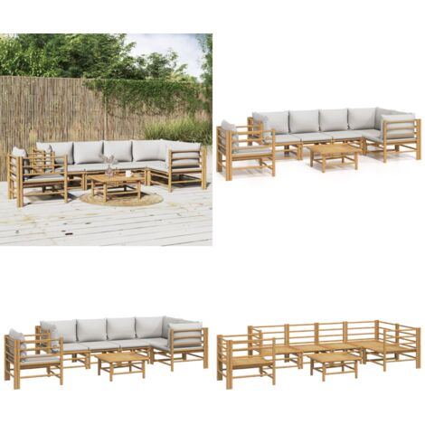 Salon de jardin 7 pcs avec coussins gris clair bambou - Salon De Jardin - Mobilier De Jardin - Ensemble De Salon - Ensemble De Meubles De Jardin - Bambu - Home & Living