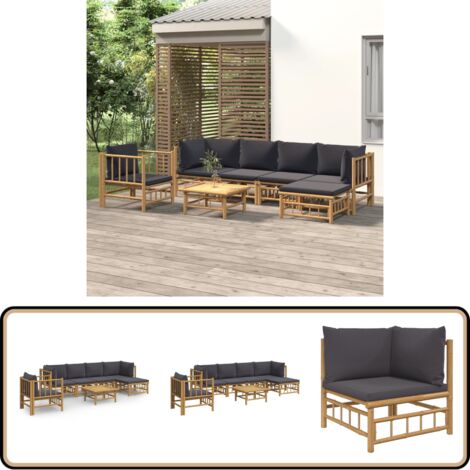 Salon de jardin 7 pcs avec coussins gris foncé bambou - Salon De Jardin - Mobilier De Jardin - Ensemble De Salon - Ensemble De Meubles De Jardin - Bambu