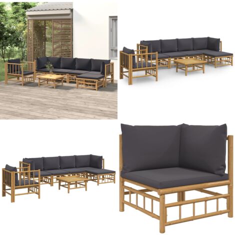 Salon de jardin 7 pcs avec coussins gris foncé bambou - Salon De Jardin - Mobilier De Jardin - Ensemble De Salon - Ensemble De Meubles De Jardin - Bambu - Home & Living
