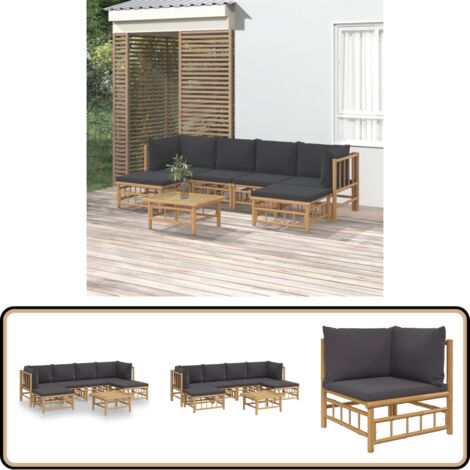 Salon de jardin 7 pcs avec coussins gris foncé bambou - Salon De Jardin - Mobilier De Jardin - Ensemble De Salon - Meubles De Jardin - Bambou