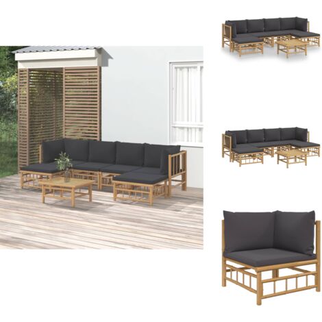 Salon de jardin 7 pcs avec coussins gris foncé bambou - Salon De Jardin - Mobilier De Jardin - Ensemble De Salon - Meubles De Jardin - Bambou