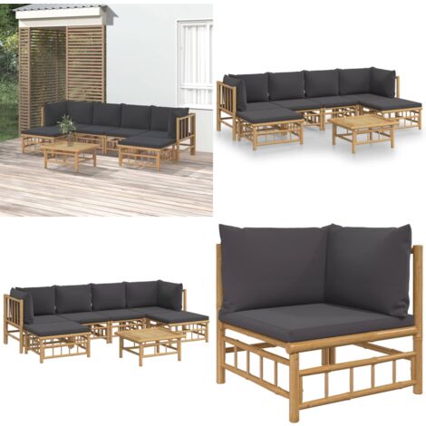 Salon de jardin 7 pcs avec coussins gris foncé bambou - Salon De Jardin - Mobilier De Jardin - Ensemble De Salon - Meubles De Jardin - Bambou - Home & Living