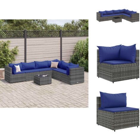 Salon de jardin 7 pcs avec coussins Gris Résine tressée - Salon De Jardin - Meuble De Jardin - Set De Salon - Résine Tressée - Rotin Synthétique