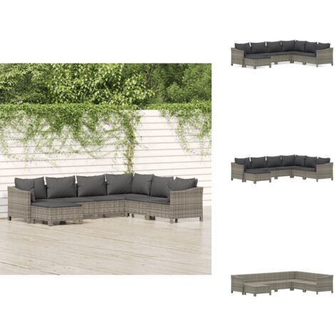 Salon de jardin 7 pcs avec coussins Gris Résine tressée - Salon De Jardin - Mobilier De Jardin - Set De Salon Extérieur - Meubles De Jardin - Chaise Lounge
