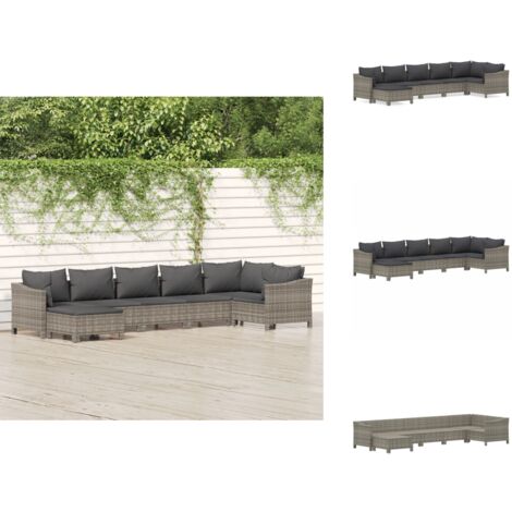 Salon de jardin 7 pcs avec coussins Gris Résine tressée - Salon De Jardin - Mobilier De Jardin - Set De Salon Extérieur - Meubles De Jardin - Chaise Lounge