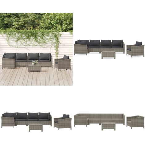 Salon de jardin 7 pcs avec coussins Gris Résine tressée - Salon De Jardin - Mobilier De Jardin - Set De Salon Extérieur - Meubles De Jardin - Chaise Lounge - Home & Living