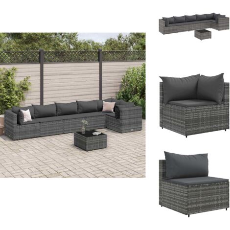Salon de jardin 7 pcs avec coussins Gris Résine tressée - Salon De Jardin - Mobilier De Jardin - Set De Salon - Table De Jardin - Chaises De Jardin