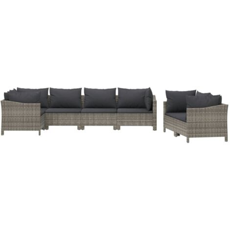 Salon de jardin 7 pcs avec coussins Gris Résine tressée vidaXL