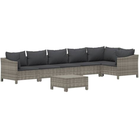 Salon de jardin 7 pcs avec coussins Gris Résine tressée vidaXL