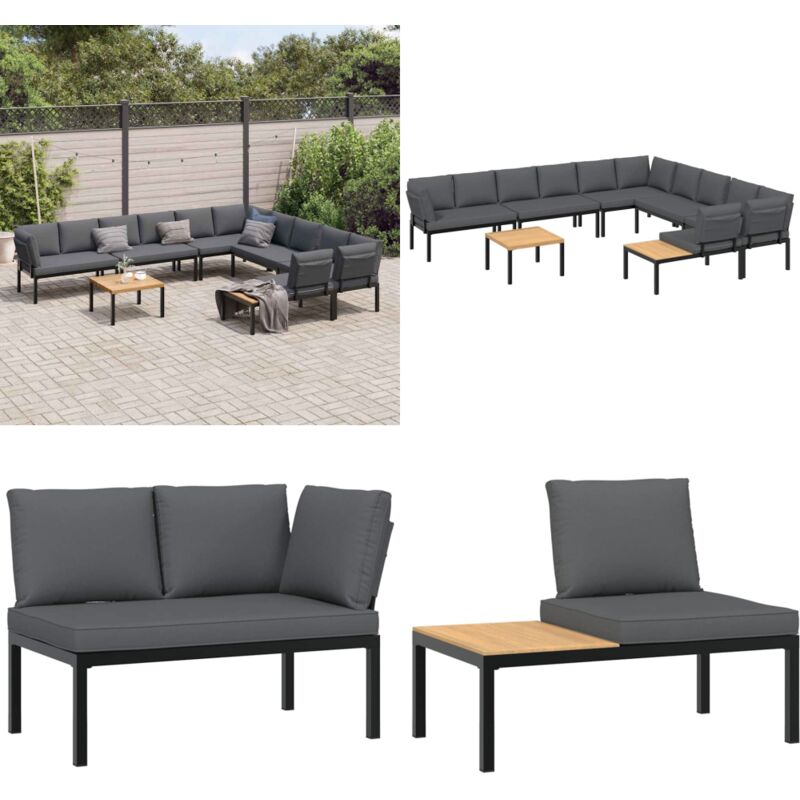 Salon de jardin 7 pcs avec coussins noir aluminium - Salon De Jardin - Meuble De Jardin - Mobilier Extérieur - Canapé D'extérieur - Set Salon De