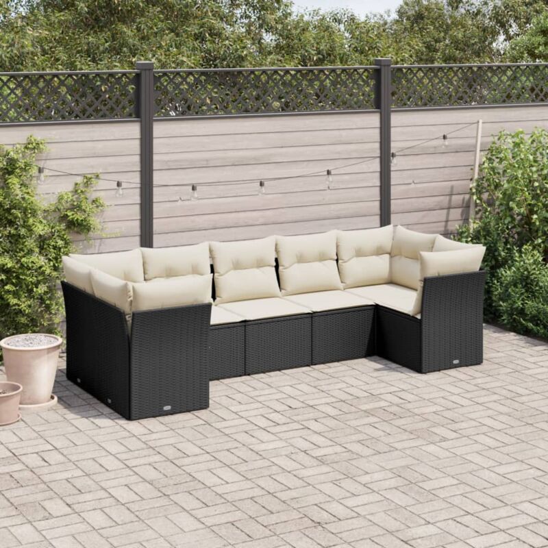 Vidaxl - Salon de jardin 7 pcs avec coussins noir résine tressée