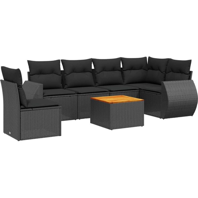 Vidaxl - Salon de jardin 7 pcs avec coussins noir résine tressée