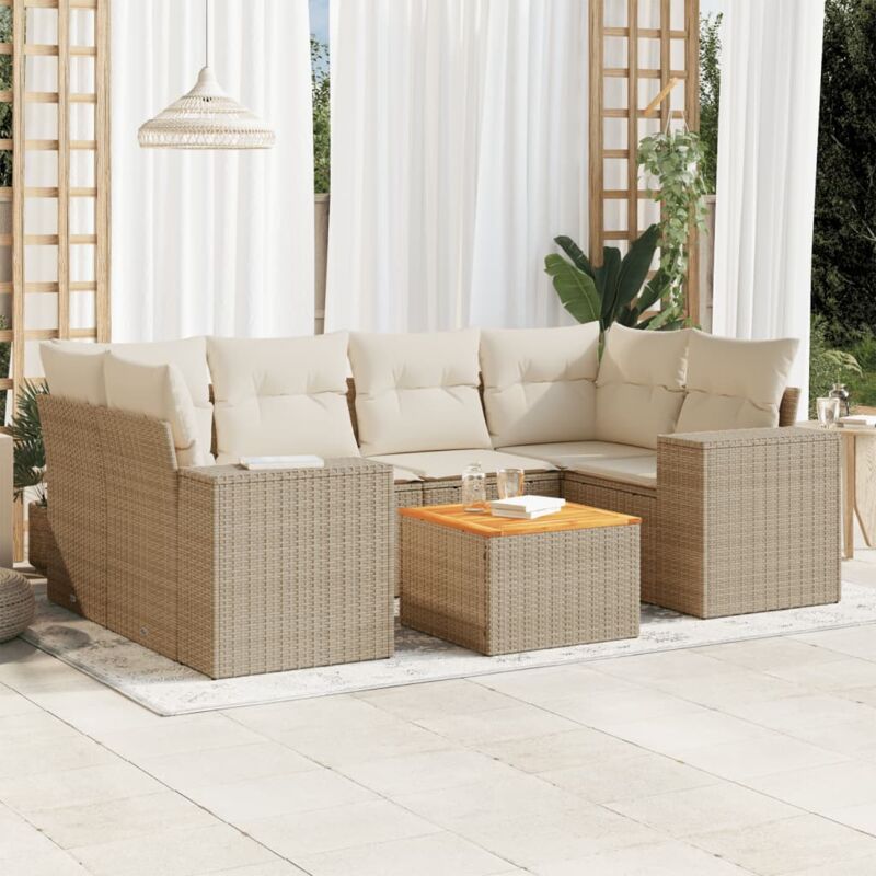 Vidaxl - Salon de jardin avec coussins 7 pcs beige résine tressée
