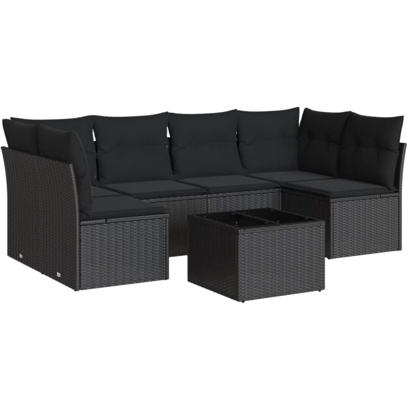 Vidaxl - Salon de jardin 7 pcs avec coussins noir résine tressée