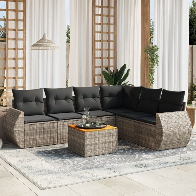 Vidaxl - Salon de jardin avec coussins 7 pcs gris résine tressée