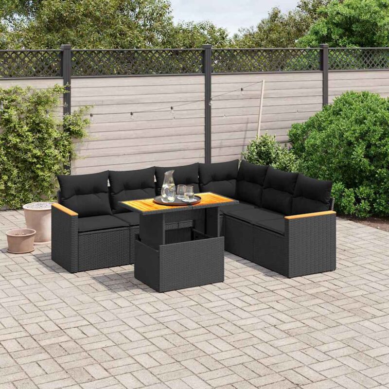 Vidaxl - Salon de jardin 7 pcs avec coussins noir résine tressée