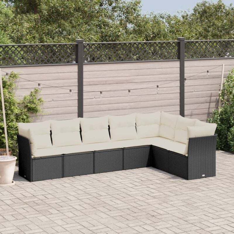 Vidaxl - Salon de jardin 7 pcs avec coussins noir résine tressée